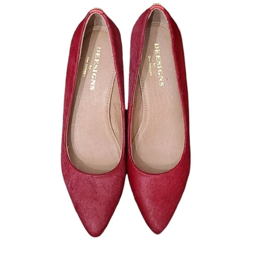 Dee Ocleppo Deesigns‎ Red Pony Hair Pointed Toe Wedge Pumps Elegant Shoes 7.5